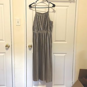 Banana Republic silver halter pleated midi dress